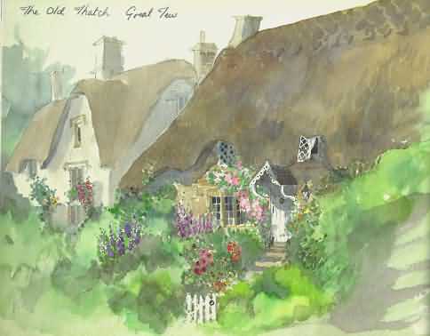 Watercolour of Great Tew by Lesley Holmes