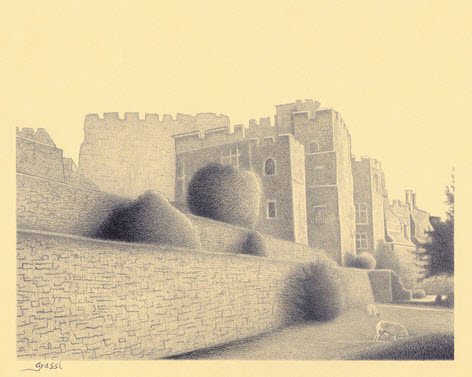 Pencil Sketch of Berkeley Castle by Richard Grassi