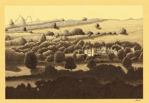 Ink sketch of Sudeley Castle by Richard Grassi