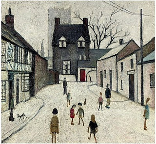 Painting of The Green in Northleach by L S Lowry