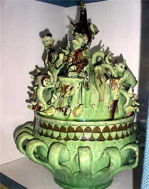 Wassail bowl of green glazed Ewenny ware, c 1910. National Museum of Wales